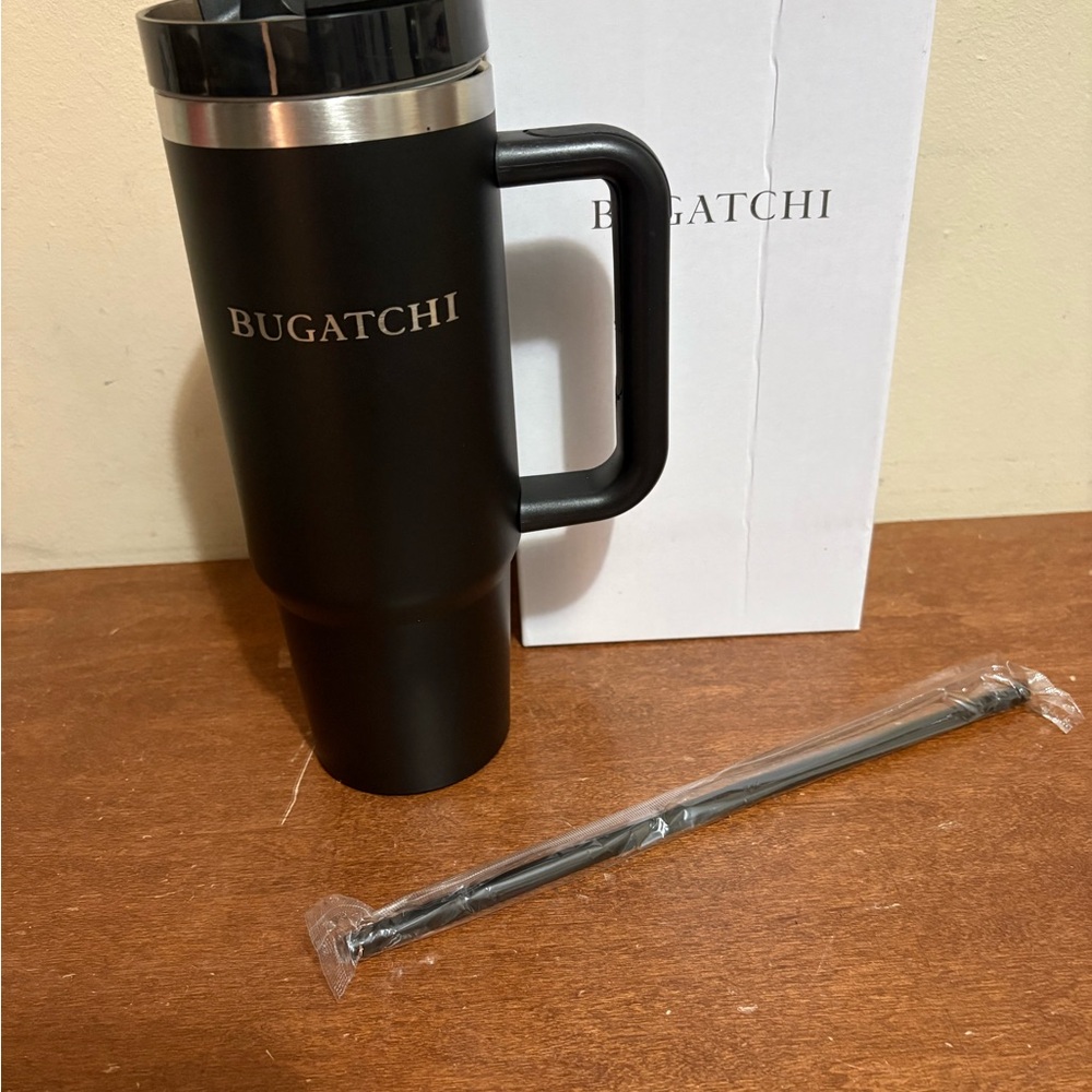 Bugatchi Black Metal Travel Mug with Handle NWT